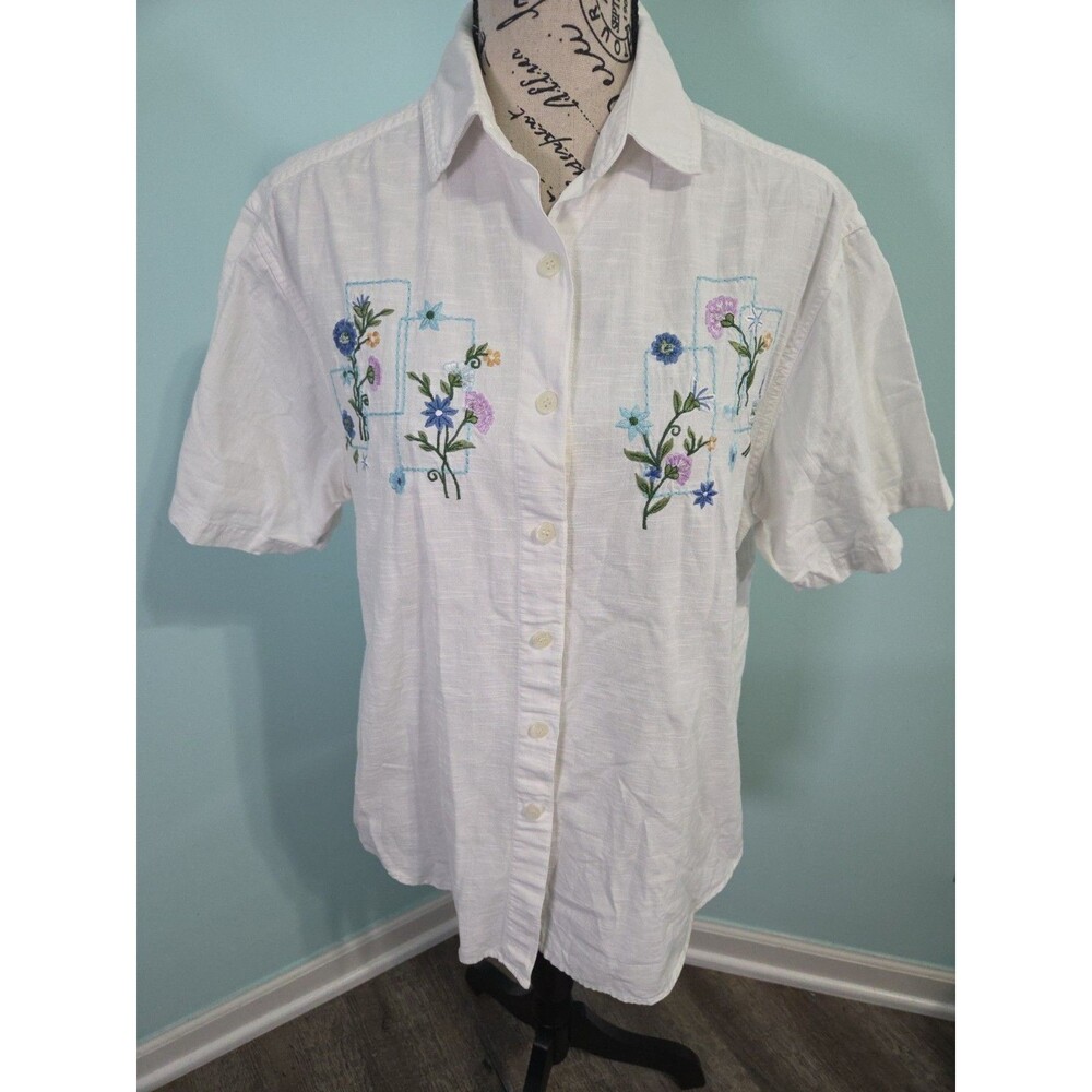 Vintage 90s Cascade Blues Floral Cute Artsy Embroidered beaded cotton medium